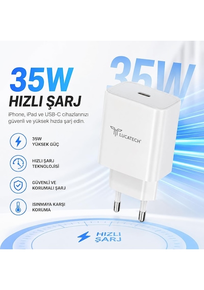 Iphone Lightning İle Uyumlu 35w Ultra Hızlı Şarj Adaptörü, Beyaz