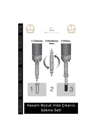 Premium 4 Başlıklı Paslanmaz Çelik Hasarlı Bozuk Vida Çıkarıcı Hasar Görmüş Vida Sökme Seti