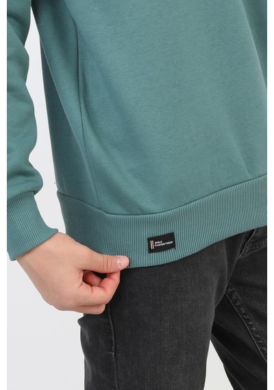Bisiklet Yaka Cep Fermuar Detaylı Erkek Çocuk Sweatshirt-90856 Yeşil