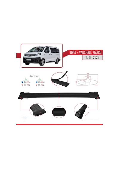 Opel / Vauxhall Vivaro 2019 Ve Sonrası İle Uyumlu Fly Model Ara Atkı Tavan Barı Siyah 3 Adet