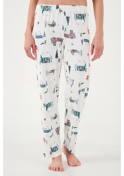 Lela Desenli Regular Fit Apaş Yaka Beli Lastikli Bol Paça Bayan Pijama Takımı 65714300 Yeşil