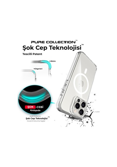 Bix Apple Uyumlu iPhone 16 Pro Max Magsafe Transparan Şeffaf Kılıf Güçlü Manyetik Üstün Darbe Koruması Şeffaf