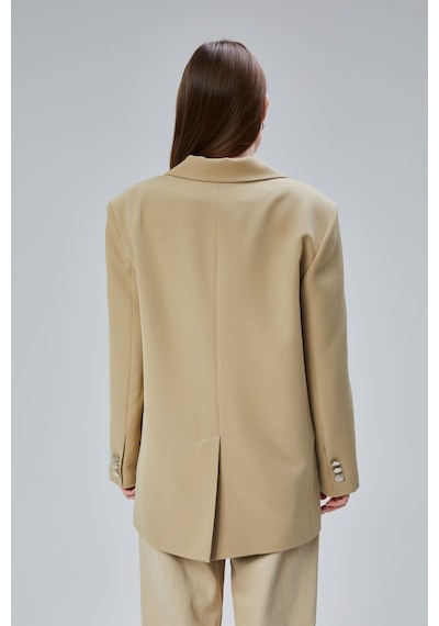 Kadın Oversize Düz Kesim Astarlı Dokuma Blazer Ceket Haki