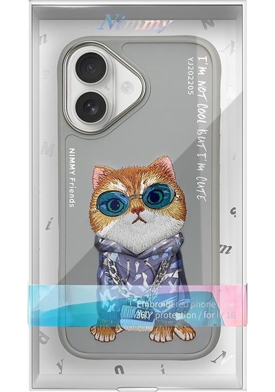 Apple Uyumlu iPhone 16 3d Gerçek Nakış İşleme Gözlük Ve Zincir Detaylı Köpek Desenli Kılıf Şeffaf