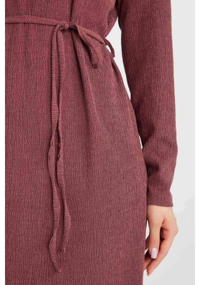 DeFacto Regular Fit Bürümcük Uzun Kollu Midi Elbise D5024AX24AUBR467 Bordo