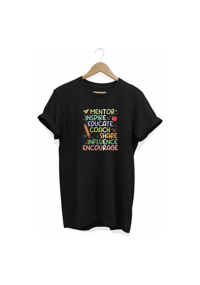 Freedom Storee 24 Kasım Öğretmenler Günü Hediye Temalı Oversize Bisiklet Yaka T-shirt - Siyah Çok Renkli