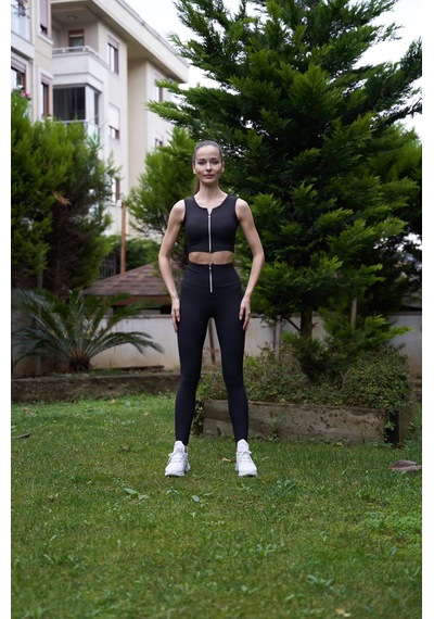Lismina Siyah Fermuarlı Toparlayıcı Spor Tayt Siyah