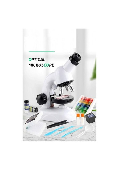 Eğitici Mikroskop Seti, Işıklı Monoküler Biyolojik Mikroskop, 100x 400x 1200x Büyütme, 11 Parça, Sarı
