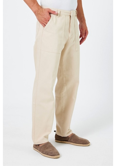 Tarz Cool Erkek Düz Baggy Jean Pantolon Bej