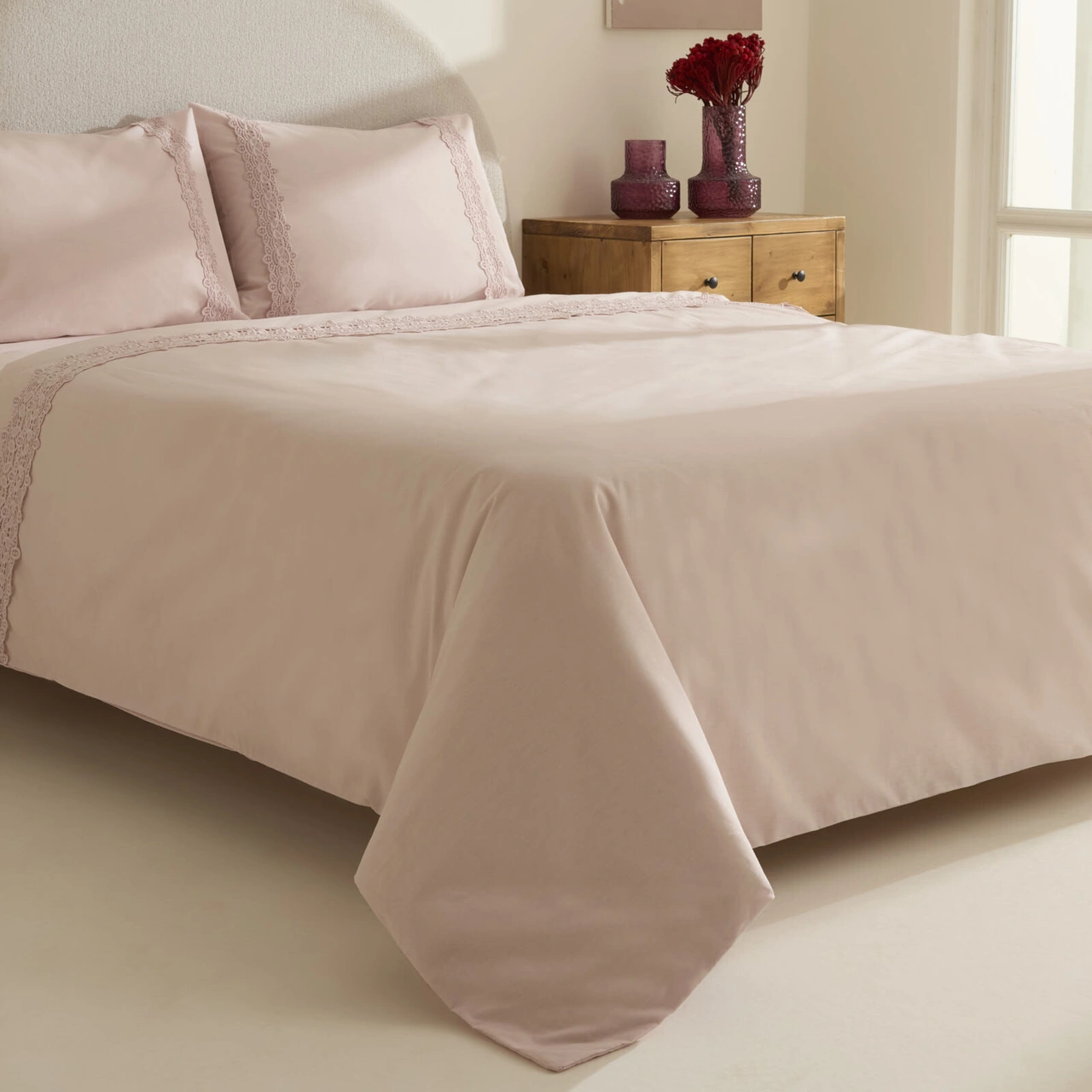 Karaca Home Nuvia Güpürlü Çift Kişilik Nevresim Takımı Pudra Pudra