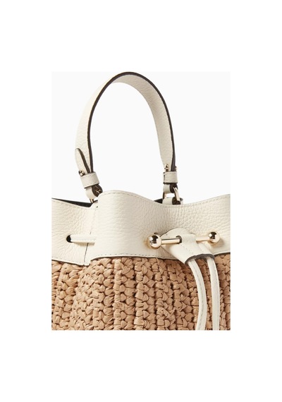 Strathberry Osette Krem Raffia Ve Deri Bucket Çanta, Lüks Ve Çok Yönlü Tasarım Omuz Çantası