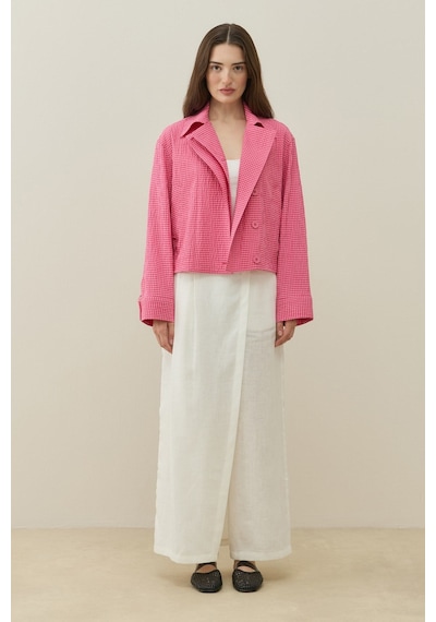 Molene Pembe Pötikare Desenli Mini Bomber Ceket