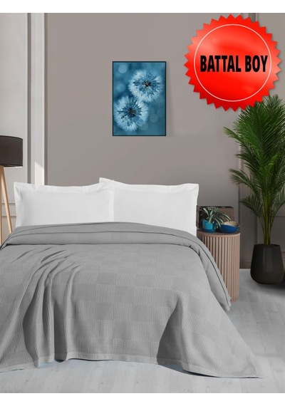 Mulberry Waflle Desenli Pike Battaniye %100 Pamuk Kalın İplik Yumuşak Battal Boy 240 X 260 Gri
