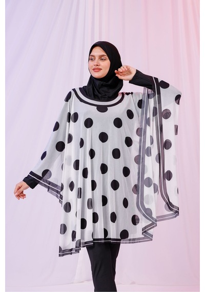 Tarzını Seç Kısa Kimono Pareo - Tesettür Pareo - Puantiyeli Beyaz 180x135 Cm Çok Renkli