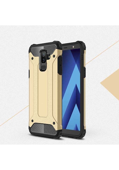 Ekılıf - Samsung Galaxy J8 Uyumlu Kılıf Çift Katman Zırh Tank Crash Military Kapak - Gold