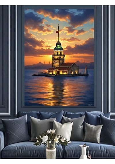 Ahşap Tablo İstanbul Kız Kulesi Günbatımı
