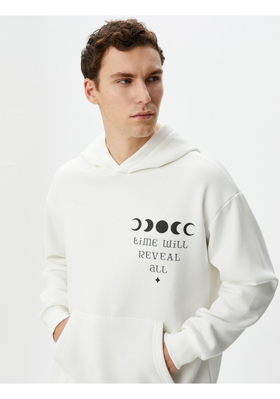 Koton Oversize Hoodie Arkası Baskılı Sloganlı Kanguru Cepli Beyaz 4sam70085mk Beyaz