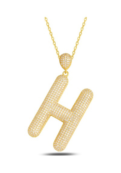Brezza Lusso Jewelry 18k Serie Oro H Harfi Kadın Gümüş Kolye 50 CM 50 CM