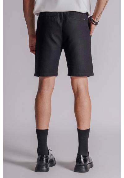 Braccas Erkek Yandan Cepli Beli Lastikli Keten Dokulu Relaxed Fit Jogger Şort Siyah Siyah