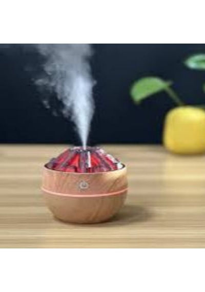 2 Adet Şömine Tasarımlı Usb Lı Led Aydınlatmalı Hava Nemlendirici,aromaterapik Hava Difüzörü,buhurdanlık,,sis Spreyli Gece Lambası, 300 Ml 10x10x10,3cm Açık Kahverengi