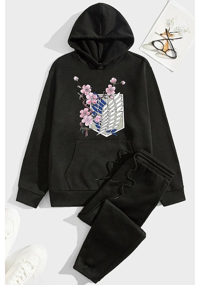 Uyguntarz Unisex Flowers Eşofman Takımı Siyah