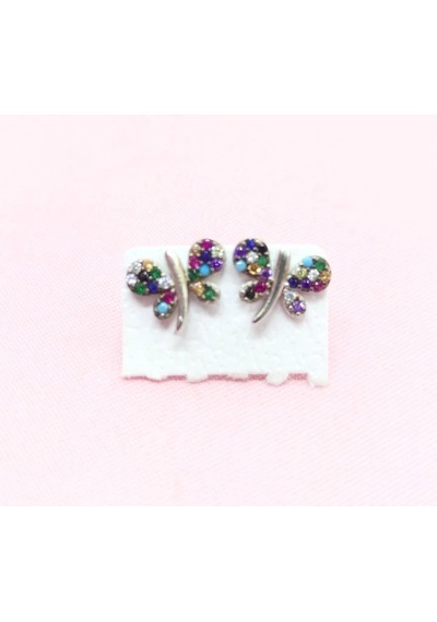 Oriental Kuyumculuk Jewellery Renkli Taşlı Gümüş Kelebek Küpe Gümüş