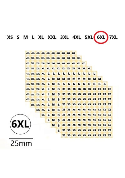 6xl Yapışkanlı Çapı-25mm Yuvarlak Beden Etiketi 210 Adet 200 Adet