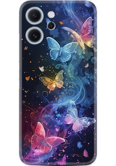 Oppo Reno 14f Kılıf Boutique Baskılı Resimli Neon Kelebekler Pcode -092