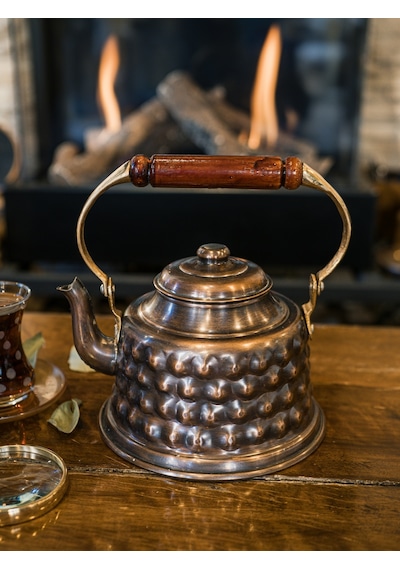 Bakır Demlik Kabartmalı Maraş Model Okstili Renk Oksitli
