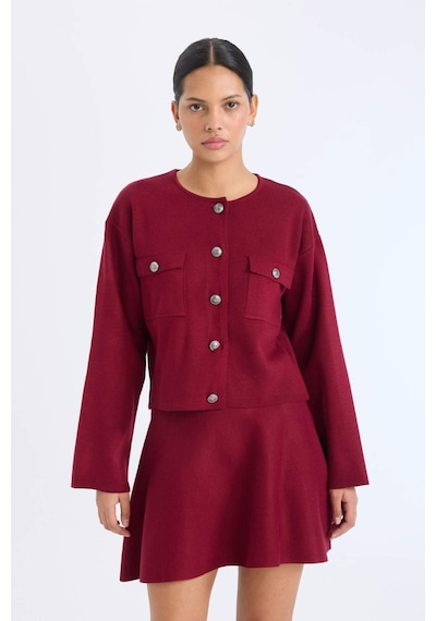 DeFacto Regular Fit Bisiklet Yaka Düğmeli Triko Hırka E5562AX24CWBR467 Bordo