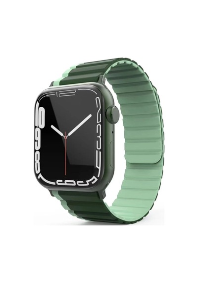 Movenchy - 348 -  Apple Watch Uyumlu 42mm Mo-wb1 Çift Renk Mıknatıslı Silikon Kordon - Koyu - Ece-umay - Yeşil-açık Yeşil