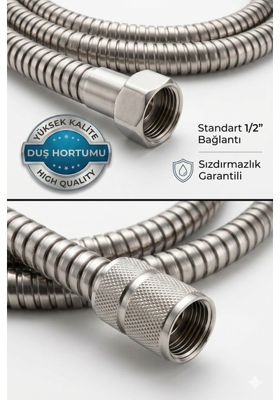 1,5 Metre Metal Örgülü Duş Hortumu Anti Twist Dolanmaz Kıvrılmaz Dayanıklı Duş Spirali Gri