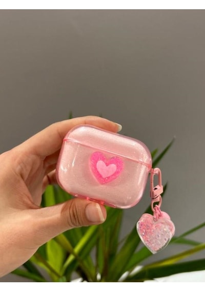 Apple Uyumlu AirPods Pro Pembe Simli Kalpli Tasarım Kılıf