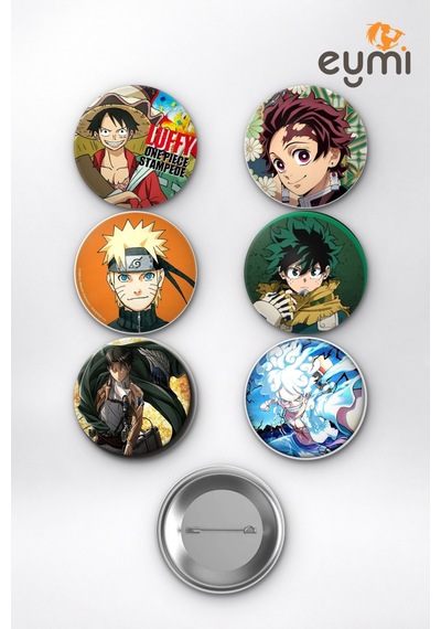 Shonen Efsaneleri Luffy Tanjiro Naruto Deku Levi Çanta Süsü Rozet İğneli Buton Rozet Seti 58 Mm 6'lı Çok Renkli