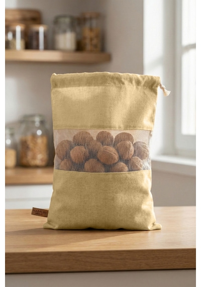 3 Adet Bakliyat Kesesi Büyük Boy 24x34 Erzak Kuru Gıda Saklama Kabı Torbası Fileli Bez Bohem-Set 104