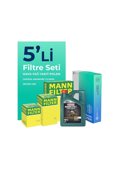 Mann Citroen C-Elysee 1.6 Dizel Filtre Bakım Seti Castrol Motor Yağlı (2017-2019) 5 Li