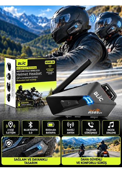 Blic Rs85 2x Tekli Motosiklet İnterkom 2 Kişi Eşleşme Özellikli, Bluetooth 5.0, 800 Mah Batarya, Kask İçi Kulaklık-14933