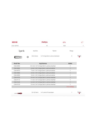 Ceta Form C04-10ph0 1/4" 6 Köşe Derin Lokma Takımı 10 Parça