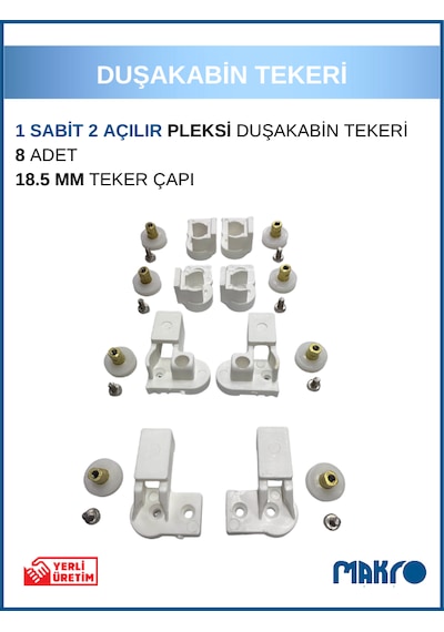 Bella Duşakabin 1 Sabit 2 Açılır Duşakabin Tekeri Beyaz Beyaz
