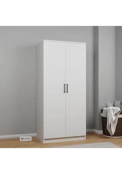 Kardelen Serisi 80 Cm Mat Beyaz 2 Kapılı 4 Raflı Elbise Dolabı Beyaz