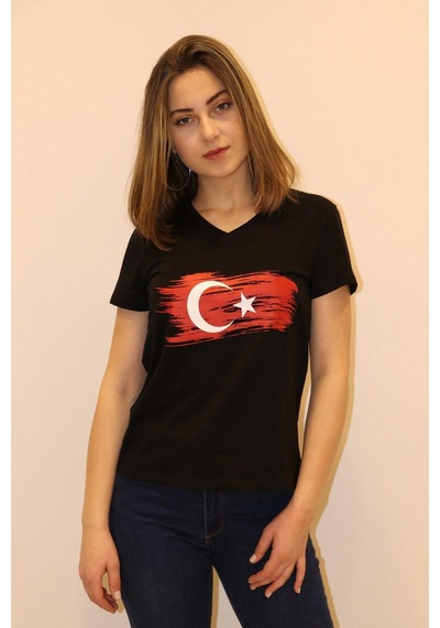 Rich Kadın V Yaka T-shirt %100 Pamuk Tişört Çok Renkli