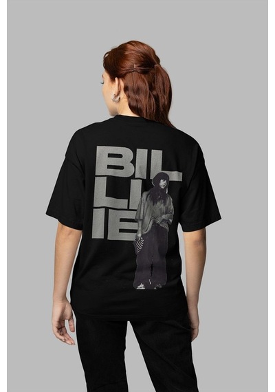 Sevbano Billie Eilish Tasarım Arka Baskılı Unisex Oversize Şarkıcı Tişört Siyah