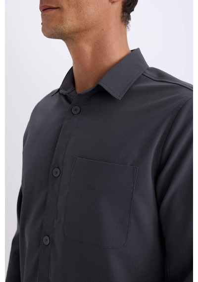DeFacto Regular Fit Polo Yaka Basic Düz Gofre Uzun Kollu Gömlek D8713AX25SPAR15