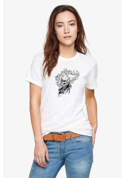 Ghost Rider Baskılı Beyaz Kadın Tshirt (534816478)