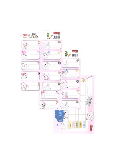 Okul Etiketi Kız Modeli 10 Lu 2 Yaprak Ders Programlı 1 Paket Defter Kitap Etiketi Desenli Renkli Etiket 001