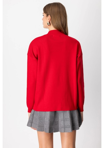 On Fashion Kadın Dik Yaka Çapraz Kırmızı Kazak 65343 Kırmızı