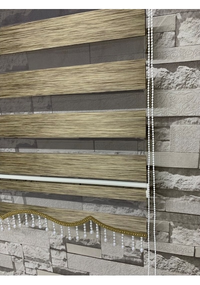 Bambu Açık Kahve Renk Zebra Perde (Etek Boncuklu)