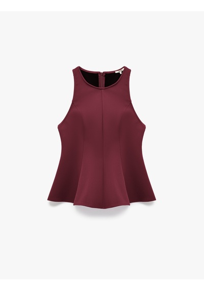 Koton Slim Fit Kolsuz Bisiklet Yaka Peplum Bluz Mor 6wak30003pw Mor