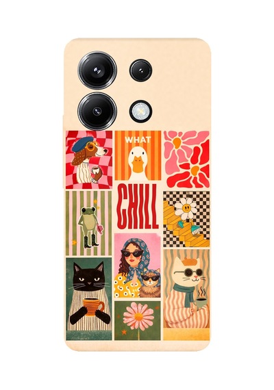 Poco X6 Pro Uyumlu Cool Chill Krem Pop Art Kolaj Baskılı Silikon Kılıf