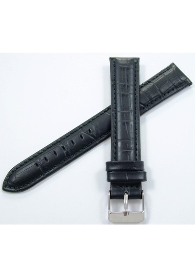 Bizon Deri Saat Kayışı 20Mm Xl Uzun Siyah Saat Kordonu Kroko Bas